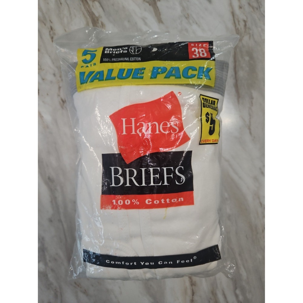 VTG 2002 Hanes Classics Size 38 Men 5 Pack White Briefs Underwear NEW